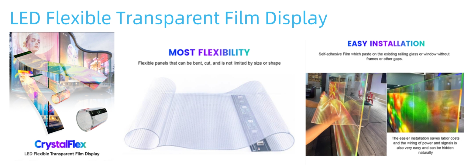 LED Film Display, transparent led film display, flexible led film display 